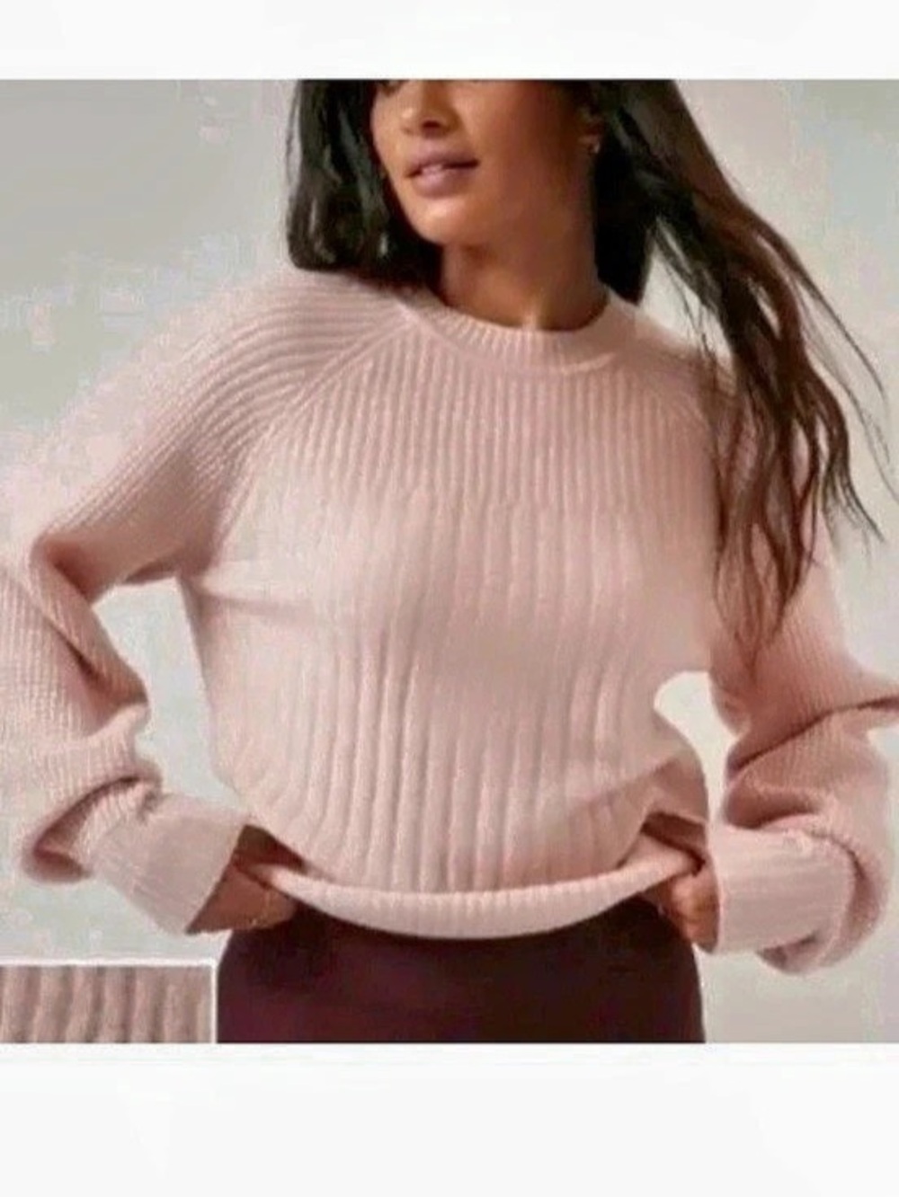Athleta Layover Crew Sweater Orchid Pink Merino Wool Ribbed Knit Size M